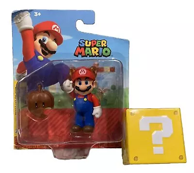 Super Mario Raccoon Mario 2.5” Figure+Super Leaf Jakks Pacific & FREE ? Mark Box • $10.99