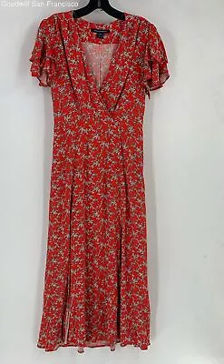 French Connection Womens Red White Floral V-Neck Short Sleeve Maxi Dress Size 4 • $34.99