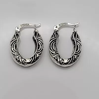 Taxco Mexico 925 Filigree Dark Finish Dangling Hoop Earrings Mexican  • $42