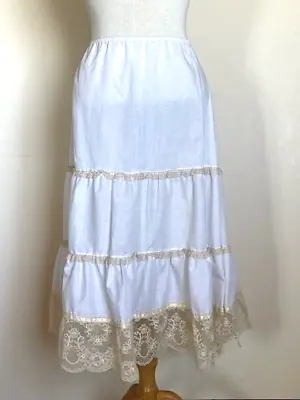 JCPenney Vintage White Midi Half Slip W Ecru Lace Trim Ruffle Sz M Reenactment • $11.99