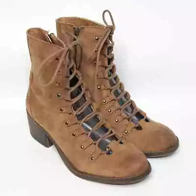 Billabong March To The Sea Lace Up Ankle Boots Faux Vegan Suede Cognac Brown 7 • $27.05