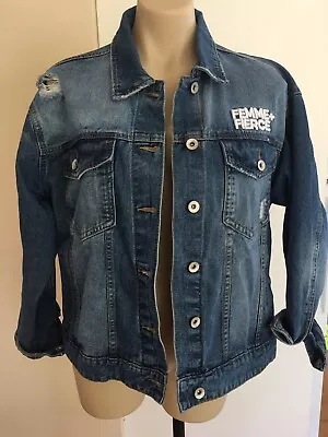 BNWT Ladies FEMME + FIERCE Denim Jacket Size 10 COTTON ON Distressed Boyfriend • $39.95