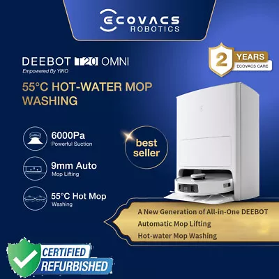 ECOVACS T20 OMNI Robot Vacuum And Mop 9mm AutoMop Lifting Hot Water Mop Washing • $559.99