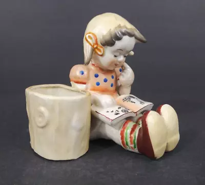 Vintage Occupied Japan Hand Painted Ceramic Sitting Girl Reading Figural Planter • $22.47