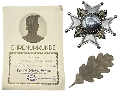 WW2 German 1936 Olympia Marksman 1st Place Silver Medal & Certificate & Oak Leaf • £195