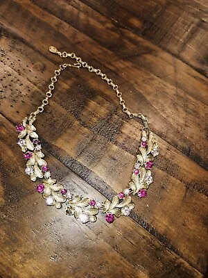 Vintage Gorgeous Coro Gold Toned Necklace W Pink Rhinestone (209 • $17.99