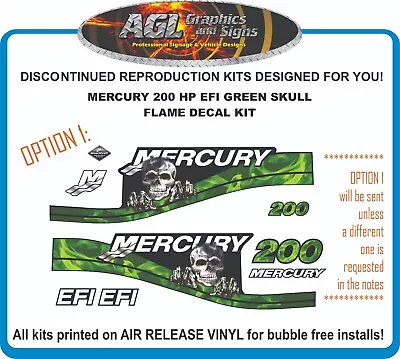 MERCURY 200 Hp EFI  Green Skull Flame Decals 115 150 175 200 225 250 Hp • $58.15