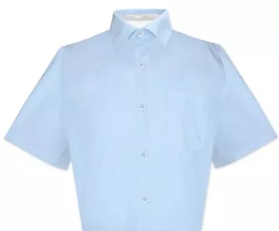 Biagio 100% Cotton Mens Short Sleeve Solid POWDER BLUE Color Dress Shirt Sz S • $25.95