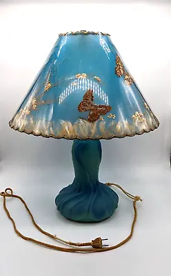 Van Briggle Pottery Lotus Tulip Lamp Butterfly Shade Ming Blue • $259.99