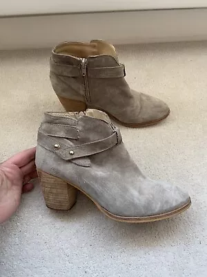 £19.99 • Buy Alpe Suede Ankle Boots Size 39 Block Heel Stone Grey/beige Ankle Strap 6