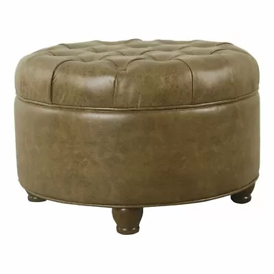 $131.29 • Buy HomePop Round Traditional Faux Leather Large Storage Ottoman In Distressed Brown