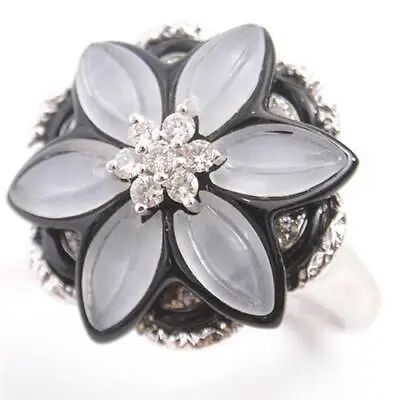 750WG Flower Motif Onyx Diamond Ring WHITE GOLD #207 • £467.02