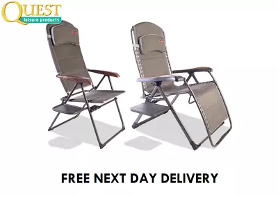 Quest Leisure Naples Pro Chair Camping Caravan Motorhome Garden Lounger Grey • £101.50