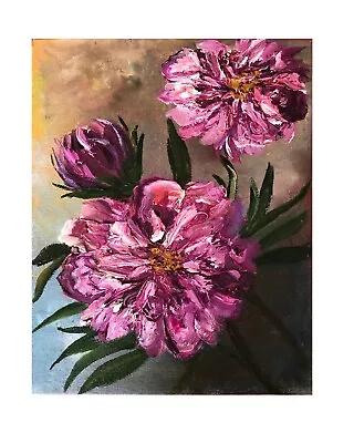 A Bouquet Of Peonies Original Oil Painting Impasto Art 8`x10` • £30