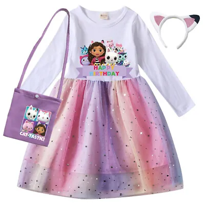 Kids Girls Dollhouse Fancy Dress Up Rainbow Star Mesh Birthday Party Tutu Skirts • £11.39