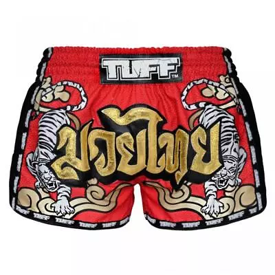 TUFF Muay Thai Shorts Red Double Tiger Kickboxing Trunks K1 MuayThai Fight Short • £32.99