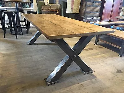 Rustic Industrial Reclaimed Metal Box Leg X Frame Dining Table Steampunk • £495