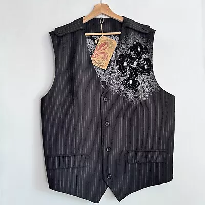 Raiv Blue Men’s Steampunk Rocker Goth  Metal Pinstriped Black Vest Size 2X NWT • $50