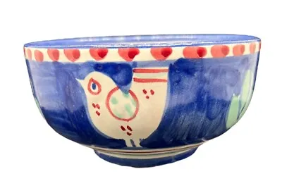 Vietri Solimene Campagna Chicken Soup Cereal Bowl Blue Border Red Dots Italy • $12