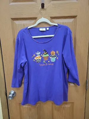 Quacker Factory Women’s Large Cotton Halloween Blouse • $24.99