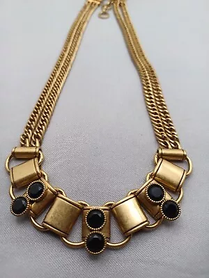 J. Crew Black Rhinestone Necklace Gold Tone Chunky Double Chain 16-18  • $32.99