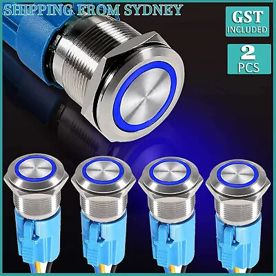 $10.99 • Buy 2PCS 16mm Waterproof Switch Metal Push Button Latching ON/OFF 12V IP67 BLUE RING