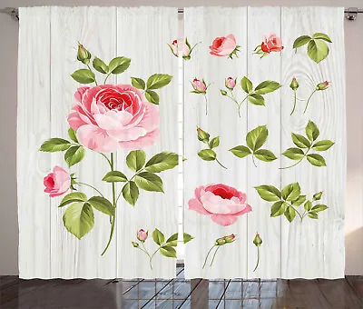 Floral Curtains Vintage Rose Petals Leaf Window Drapes 2 Panel Set 108x90 Inches • $69.99