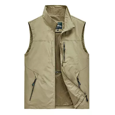 Men Jacket Sleeveless Vest Travels Hiking WorkVest Multi-pockets Vest Waistcoat • $37.58