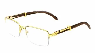 Mens Women Retro Vintage Clear Lens Gold Wood Frame Fashion Eye Glasses Designer • $10.95