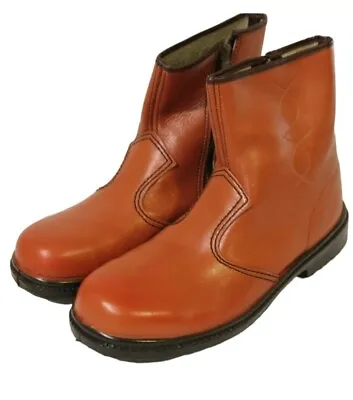 Vintage 80's Size 7.5 Mens Funky Tan Leather Steel Cap Zip Side Boots • $50.96