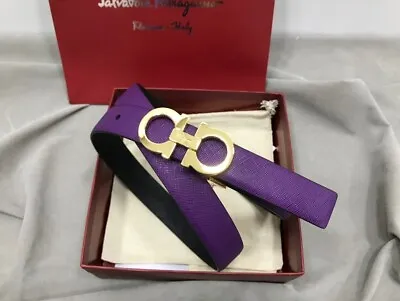 £76.55 • Buy Ferragamo Gold Buttonhead Purple/Black Reversible Women's Belt Size 80/32