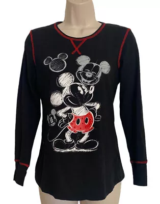 Disney Mickey Mouse Tee Top Jersey Women's Size Small Black Rhinestones Red Trim • $16.99