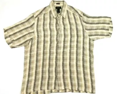 CLAIBORNE Men's Shirt Medium Beige Plaid Short Sleeve Button Front 100% Silk • $13.50