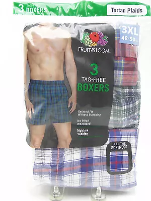 3 Pair Men's Relaxed Fit Plaid Boxer Shorts 3X 48-50 Fruit Of The Loom Tag-free • $24.99