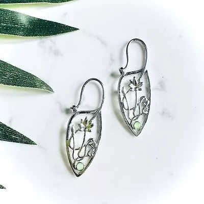 Lotus Flower Silver Tone Earrings Elven Jewelry Floral Botanical Dangle NEW • $14.95