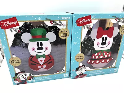 New Gemmy Disney Mickey & Minnie Mouse Christmas Snowman Airblown Inflatable Set • $69.97