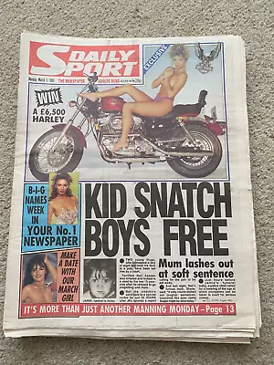 Daily Sport Newspaper 1st March 1993 Kathy Lloyd Sarah Jaffer • £14.99