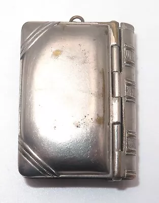 Vintage Unique Silver Plated Puffy Book Push-Button Match Safe Vesta Case 45g • $10.50