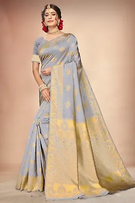 $45 • Buy Indian Pakistani Wedding Wear Banarasi Silk Saree Traditional Woven Design Saree