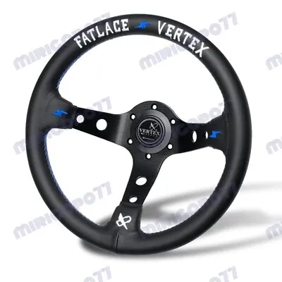 White Embroidery 13inch Vertex Black Genuine Leather Drift Sport Steering Wheels • $62.99