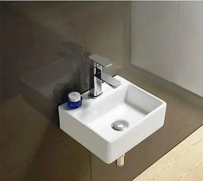 £39.99 • Buy Basin 350 Sink Bathroom Square Countertop Wall Hung Mounted Ceramic Cloakroom 74