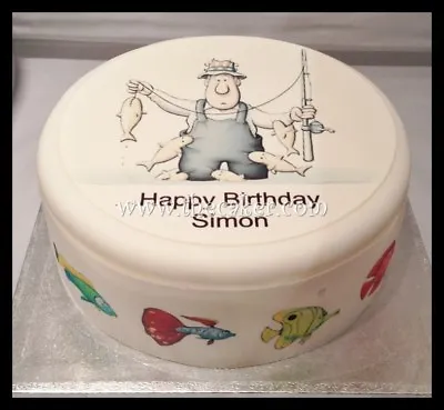 Fishing Pre-cut Edible Icing Cake Topper OR Ribbon 01 • £5.45