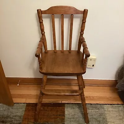 Vintage Handmade Oak High Chair With Side Arms Mid 20 Th Century • $75
