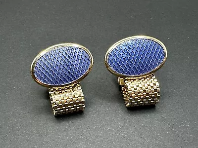 Vintage Gold Blue Enamel Mesh Wrap Cufflinks • $14.75