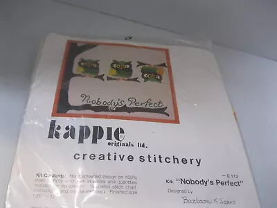 Kappie Originals Crewel Embroidery Kit C112 Nobodys Perfect Owls Mod Vtg 1976 • $20.99