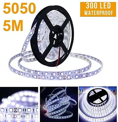 Waterproof 300 LEDs Cool White DC 12V 5M 5050 SMD Bright LED Strip Lights AU • $17.99