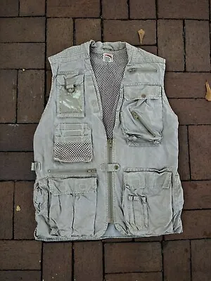 Vintage 1986 Banana Republic Vest Beige Safari Jacket Photographer Fish Cargo • $5