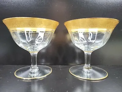 2 Morgantown Gold Encrusted Champagne Sherbert Glasses Vintage 3.75  Optic Clear • $29.97