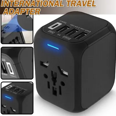 $22.82 • Buy International Travel Adapter 3 USB Type C Wall Power Charger 5A Worldwide Plug