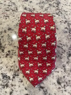 Vineyard Vines Boys Silk Yellow Lab Dog Print Red Necktie • $18